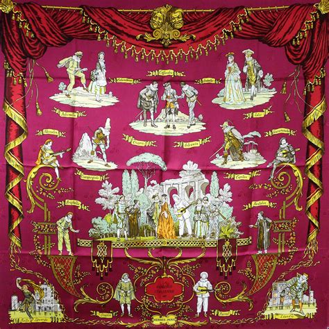 hermes scarf comedie italienne|Hermes Silk Jacquard Scarf La Comédie Italienne w/Box.